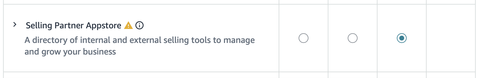 Selling Partner Appstore row set to Edit
