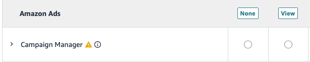 Campaign Manager row with None/View options