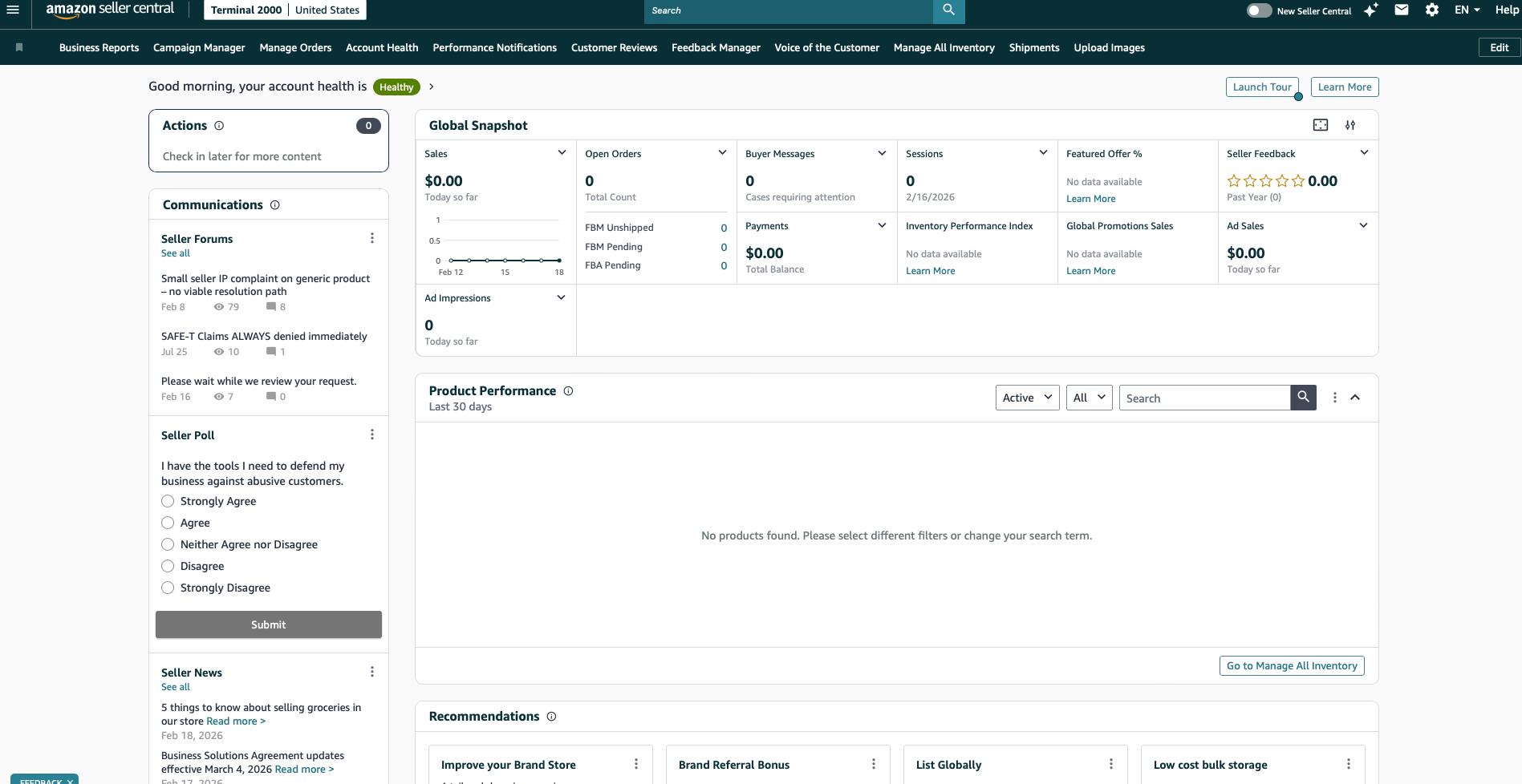Seller Central dashboard