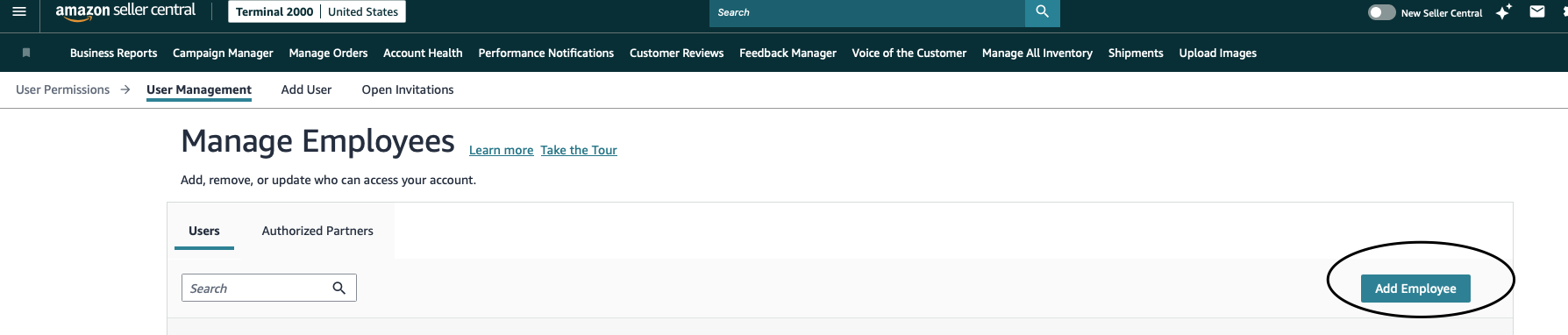 Manage Employees page with Add Employee button