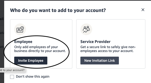 Dialog asking who to add, with Invite Employee selected